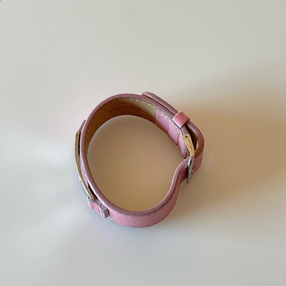 Fossil Pink Leather Bracelet with ‘A’ Silver Monogram Charm - Picture 4 of 7